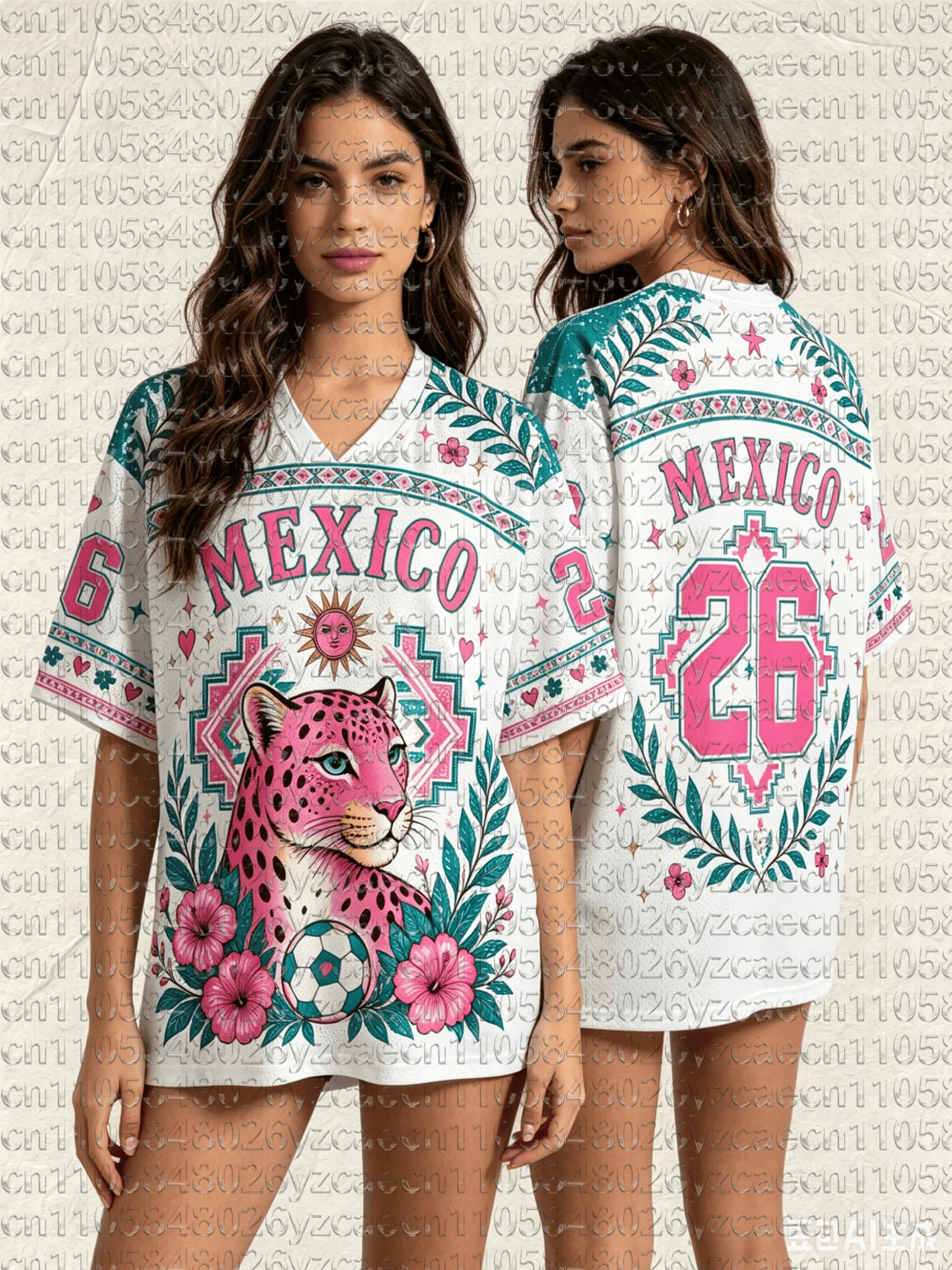 Mexico Pink Panther Printed Fashion Short Sleeved T-shirt for Women Breathable Quick Drying Sports Jersey Casual Oversized Tees