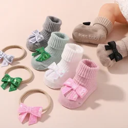 0-1Y Lovely Cartoon Baby Socks Hair Band Set Infant Toddler Non Slip Breathable Short Socks Newborn Headband Gift Accesorios