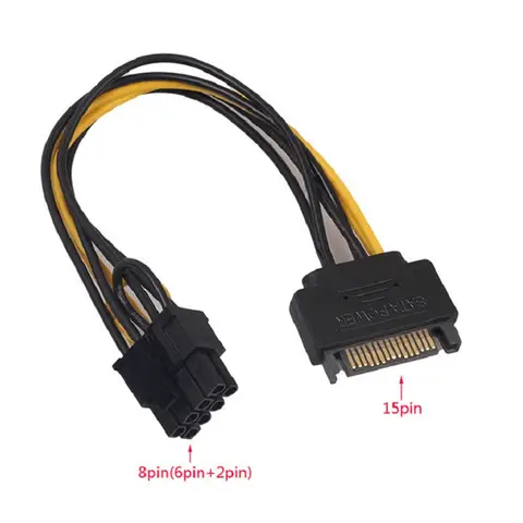 SATA line 15pin SATA Male To 8pin(6+2) PCI-E Power Supply Cable 20cm SATA Cable 15-pin To 8 Pin Cable Wire For Graphic Card
