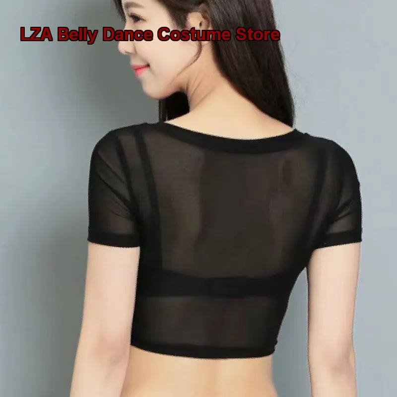 Women's Low Neck Mesh Half T-Shirt Slim Fit Short Lightweight Oriental Dance Top