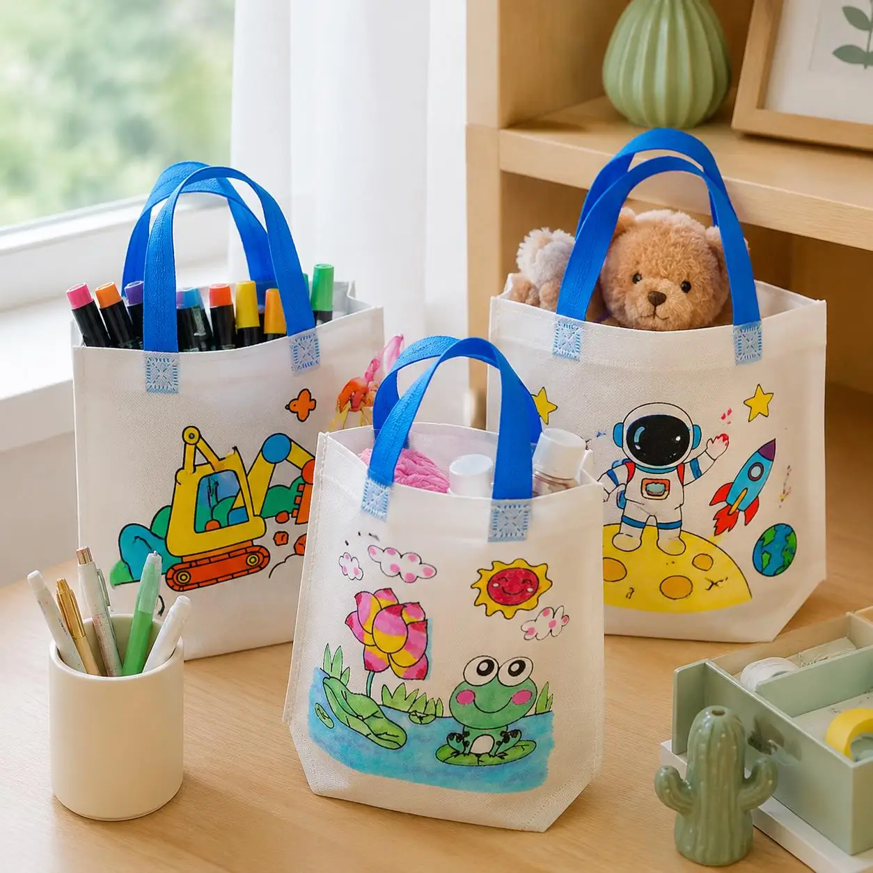 6~20PCS Non-woven Coloring Tote Bags with Printed Design DIY Drawing Handbags for Classroom Reward Art Activity Supplies TMZ