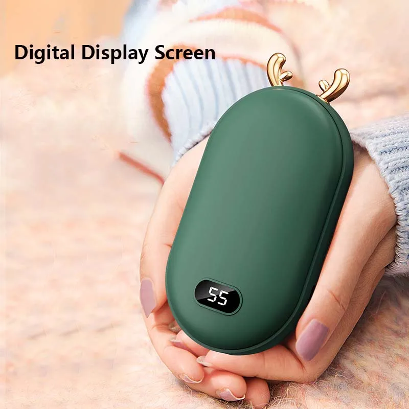 2 in 1 Antler Digital Display Hand Warmer USB Rechargeable Portable Three Gear Adjustable Hand Warmer For Home Office Outdoor