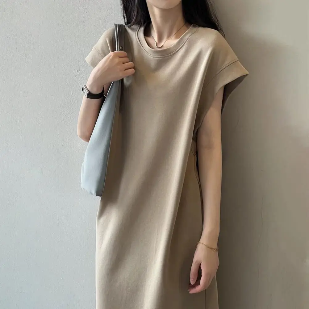 ผู้หญิงเสื้อยืดชุดคอกลมแขนสั้นหลวม Fit ชุดลําลองสีทึบฤดูร้อนชุดลําลอง O-คอ Street เสื้อผ้า