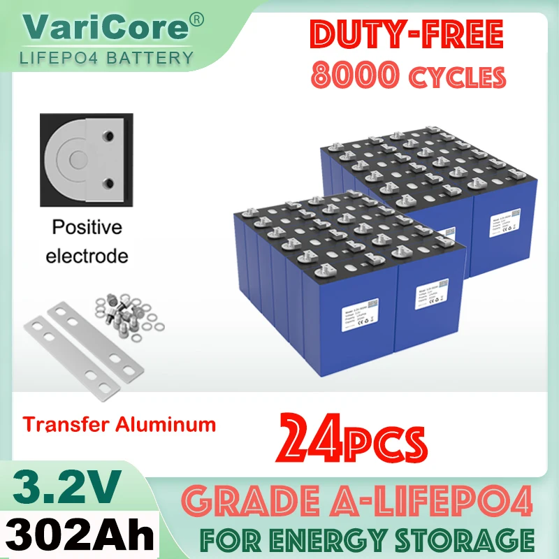 

24pcs Grade A 3.2V 302Ah Lifepo4 Rechargeable Battery Lithium Iron Phosphate DIY Travel Solar RV Campers Cell 12v 24v Tax Free