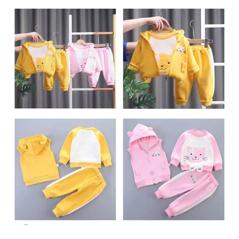 Baby Boys Cartoon Sets Girls Autumn Spring Casual Clothing Suit Kids Winter Warm Hooded Tracksuit Coats+Pants 3Pcs Outfits