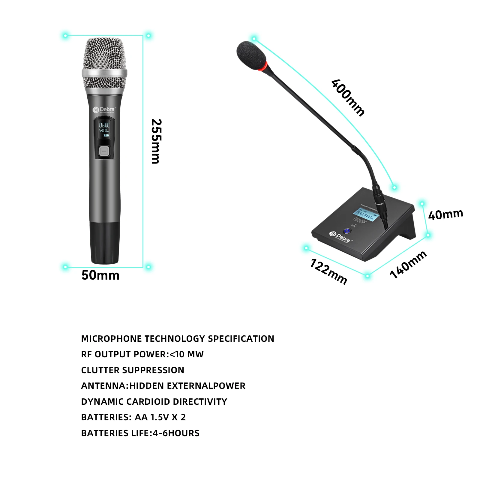 Debra R404 Professionelles drahtloses UHF-Mikrofonsystem, 80 m Übertragungsreichweite, für Bühnenauftritte und Online-Unterricht – Detail 15