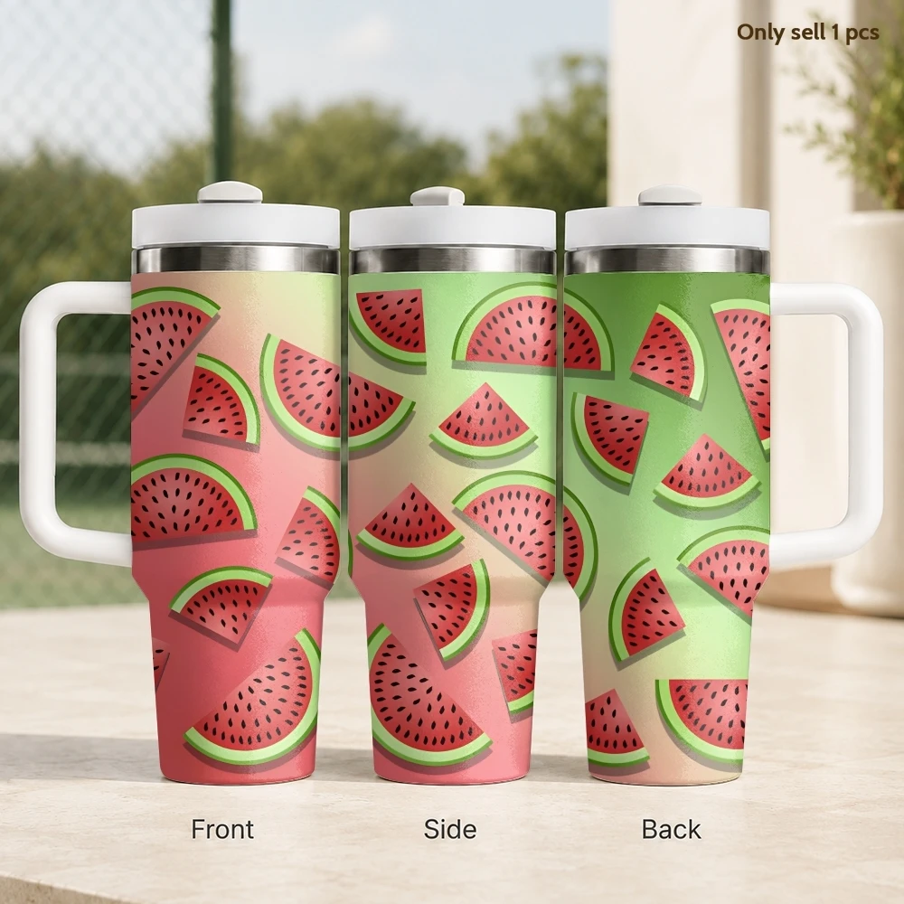 

Cute Watermelon Summer Vacuum Flasks 40oz Stainless Steel Insulated Tumbler with Handle Straw Leakproof Cup Daily Travel Mug