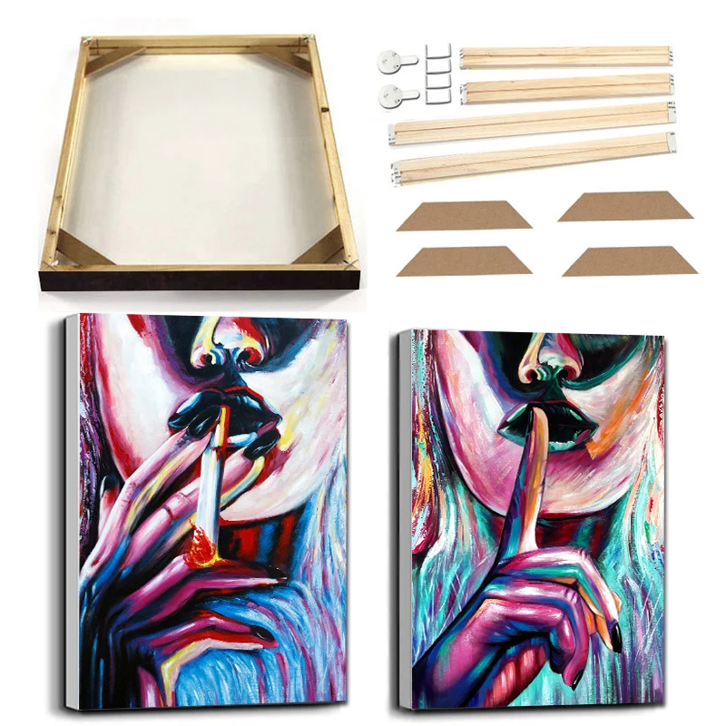 

Colorful Gold Smoking Woman Canvas Painting with Frame Modern Abstract Figure Wall Art Poster Prints Picture for Living Room