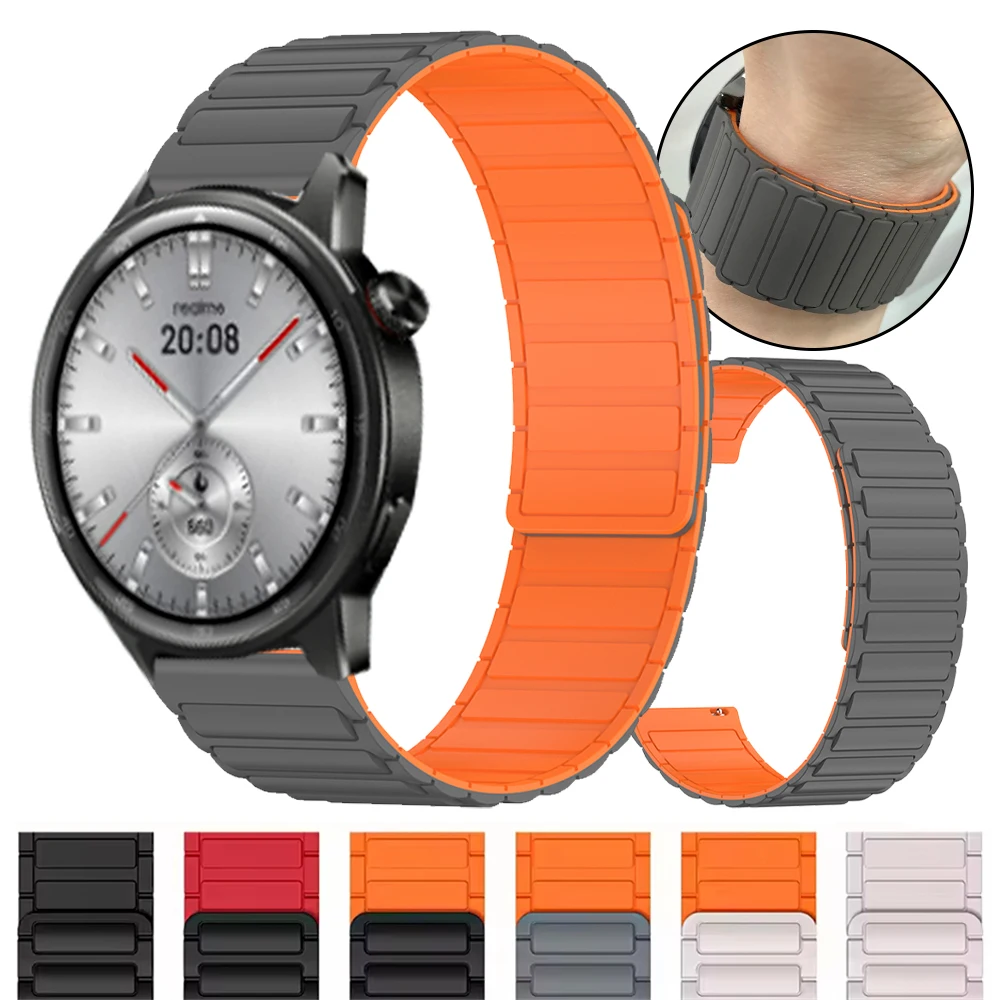 22mm Strong Magnetic Silicone Sports Strap For Realme Watch 3 2 S Pro Waterproof Bracelet For Realme Watch S2 Smartwatch Bands