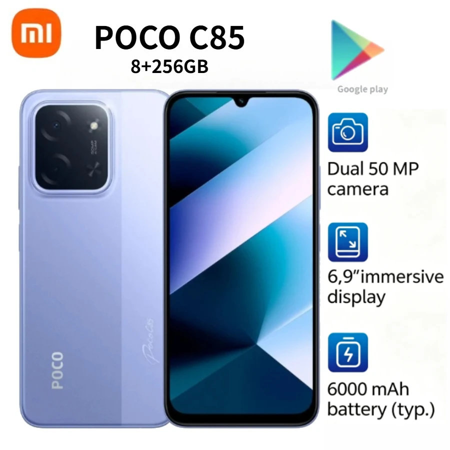 2026 New POCO C85 Global Version Unlocked Smartphone 6.9 Inch 120Hz Display 6000mAh Large Battery 33W Fast Charging