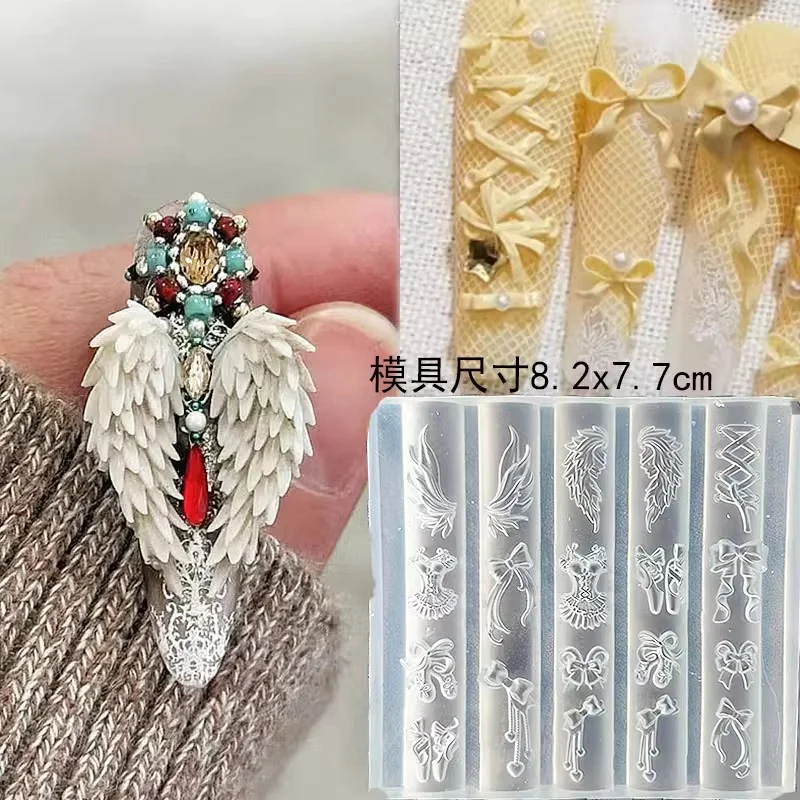 Moule acrylique 3D ailes d'ange, nœud serpent diamant, décoration Nail Art, bricolage, modèle d'ongles en Silicone, 1 pièce