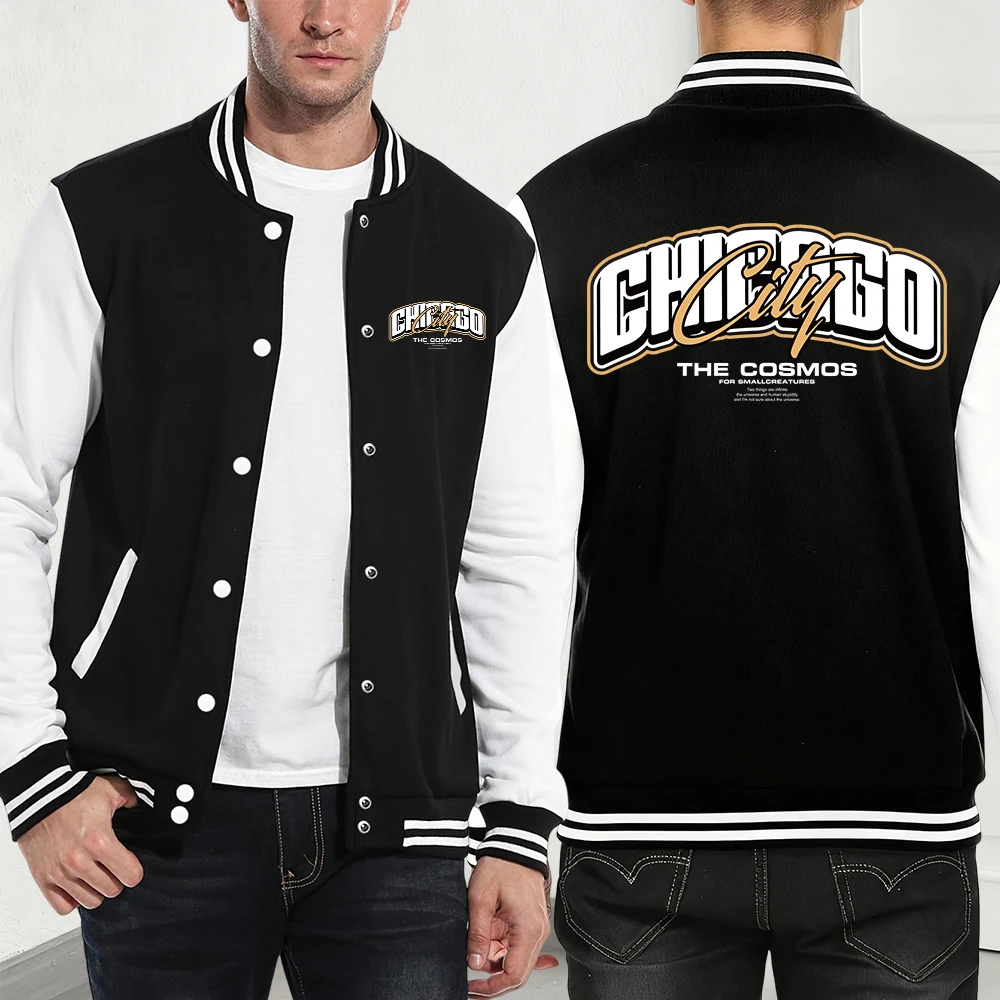 

Куртки с принтом Chicago City The Cosmos, мужские повседневные бейсбольные майки с карманами, зимние флисовые теплые пальто, базовая спортивная мужская одежда