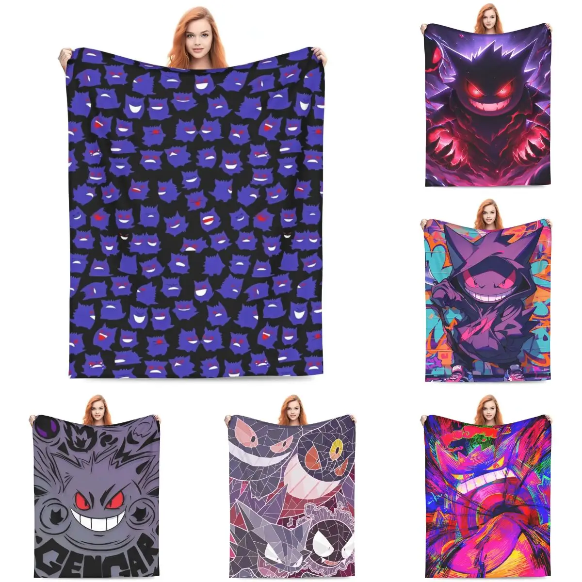 Pokemon Gengar Anime Warm Blanket Popular Game Decorative Plush Throw Blanket Living Room Flannel Bedspread Sofa Bed Cover