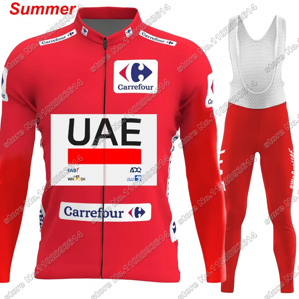 Spain Tour UAE Cycling Jersey 2024 Set Long Sleeve Winter Red Clothing Kit Suit Road Pants Bib Bike MTB Maillot Culotte