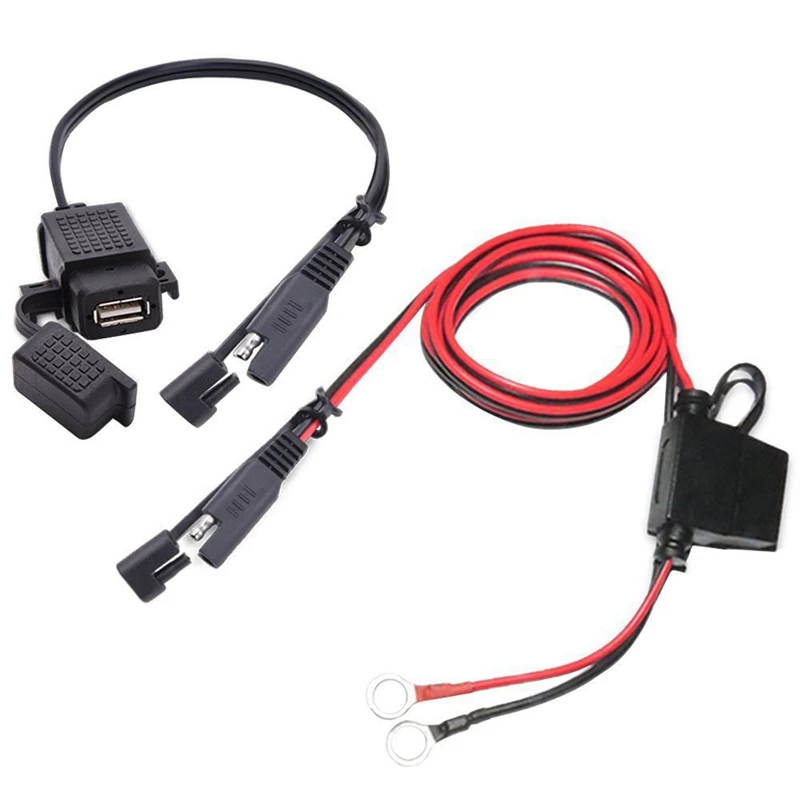 Adaptador de Cable SAE a USB con fusible en línea, cargador impermeable para motocicleta, puerto de carga rápida 2.1A para teléfono, tabletas, 12-24V