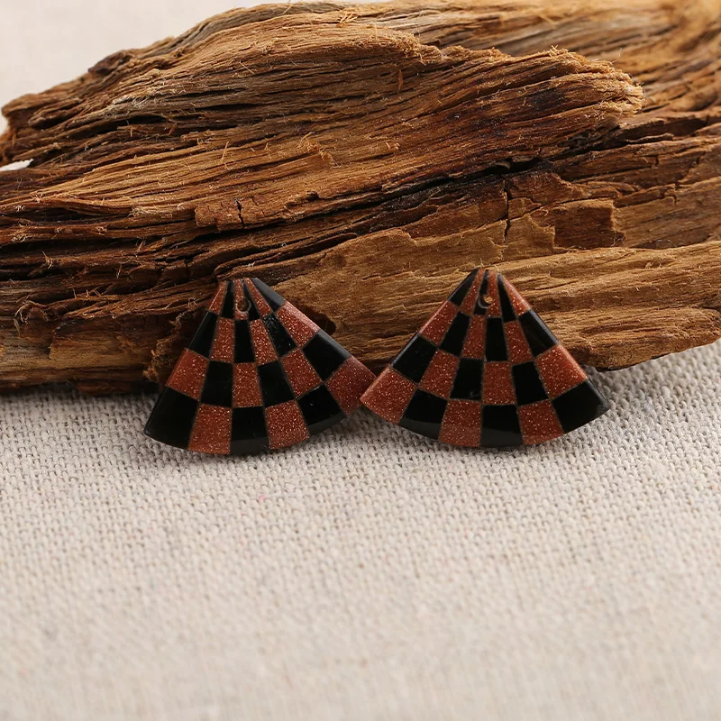 B&F Sector Obsidian&Cold Sand Sun Sita Earring Beads, Handmade Natural stones beads, Polished Stones for jewelry Making Supplies