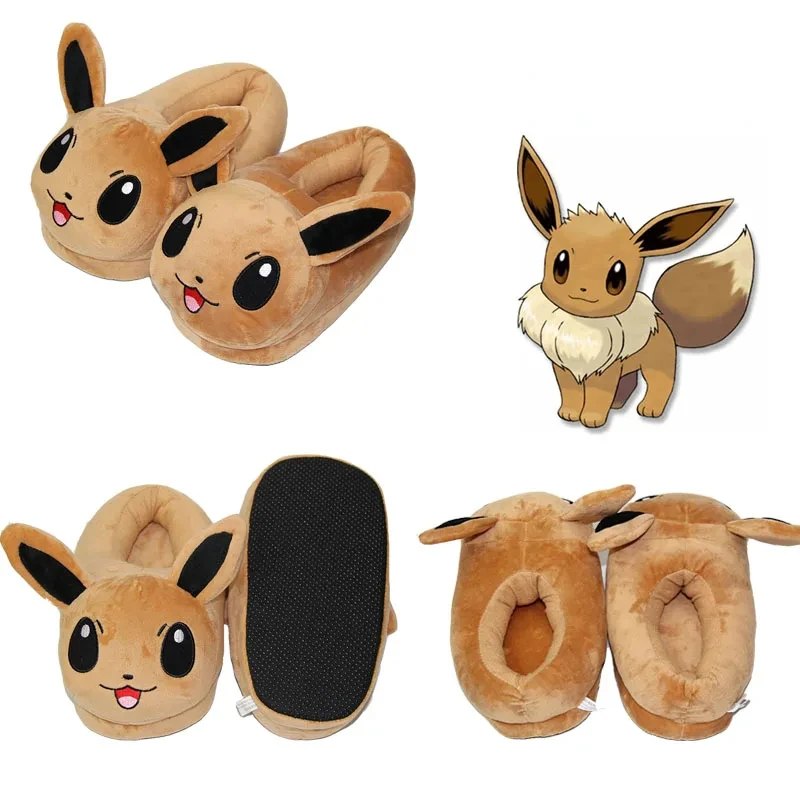 Cosplay Eur Size 36-42 Plush Slippers for Women Men Winter Warm Eevee Shoes Cartoon Flat Heel Home Shoes Halloween Gifts 