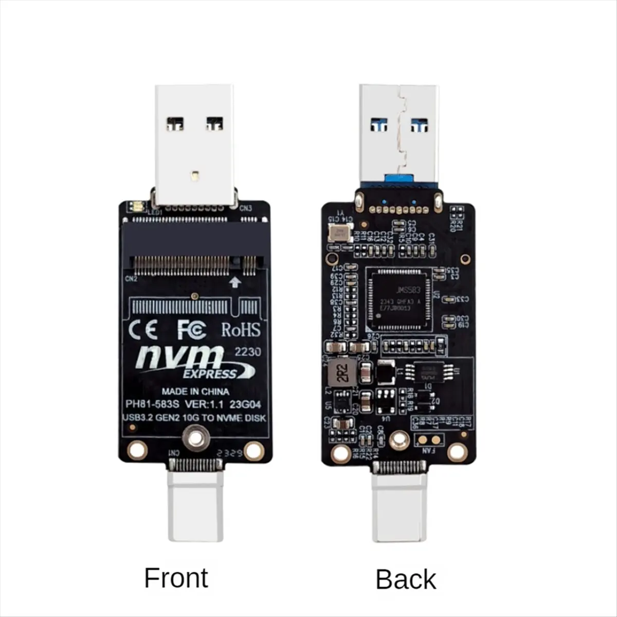 A46U M.2 to USBA Type-C HDD Case Adapter Board NVME HDD Enclosure Interposer Board JMS583 10Gbps Support 2230 Size SSD