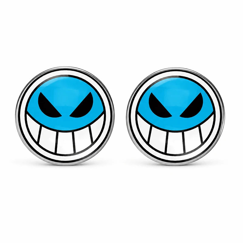 Fashion Blue Devil Smile Pattern Round Stud Earrings Cool Cartoon Glass Jewelry For Woman Trendy Daily Party Accessory