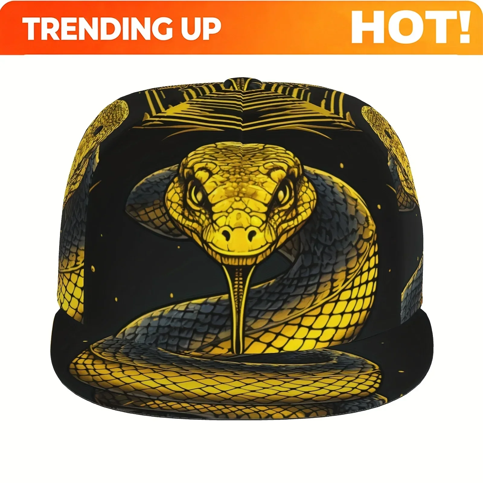 Customization Cool Retro Golden Snake Print Baseball Cap Flat Brim Hippie Punk Trucker Hat Snapback Hat