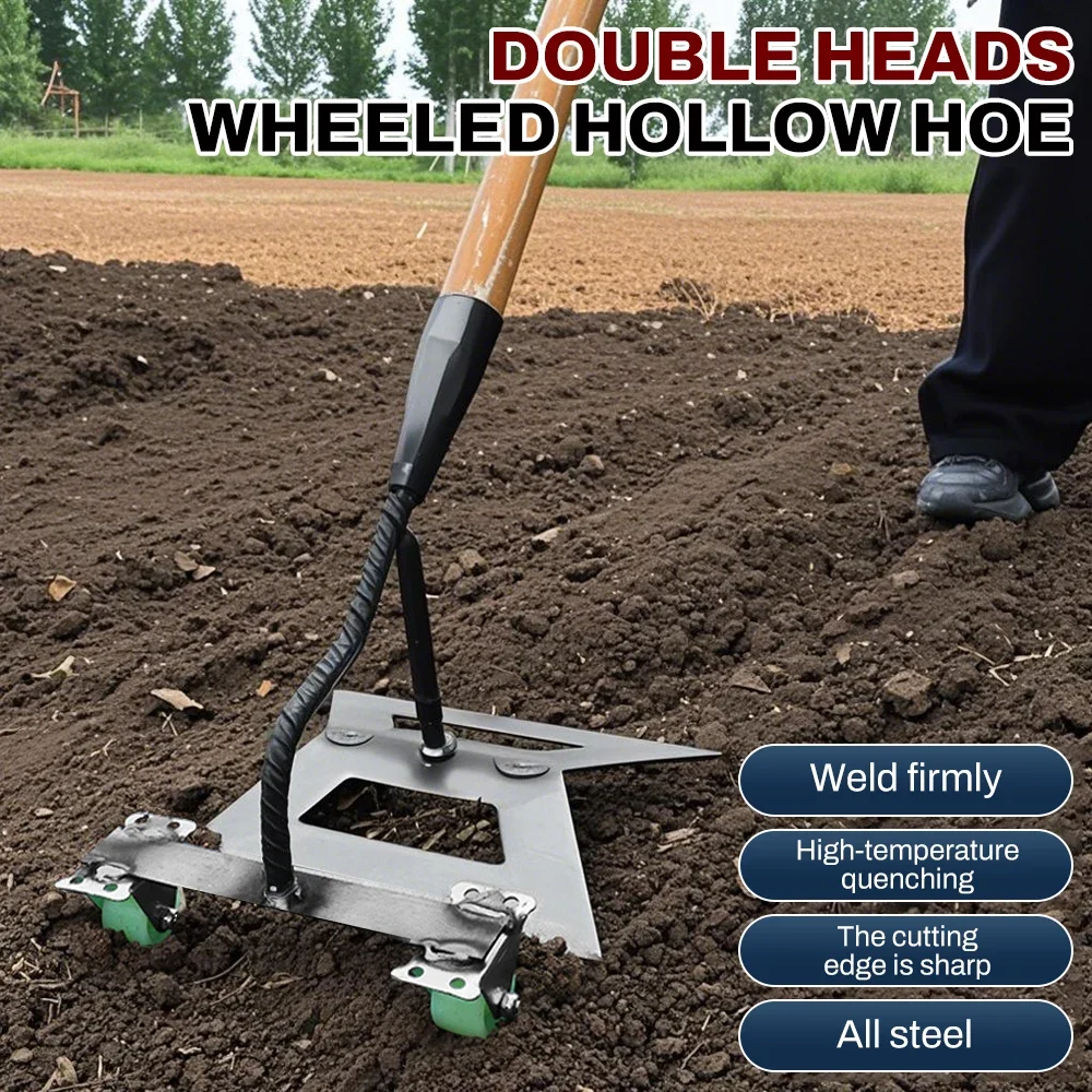 Manual Push Weeding Head Dual-Head Wheeled Hoe,Manganese steel Weeder,Garden Hoe,Dual Use For Weeding And Loosening Soil