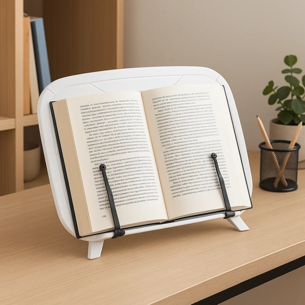 

Adjustable Reading Book Stand Sturdy Elastic Page Clips Desktop Riser Foldable Ergonomic Tabletop Bookshelf Office