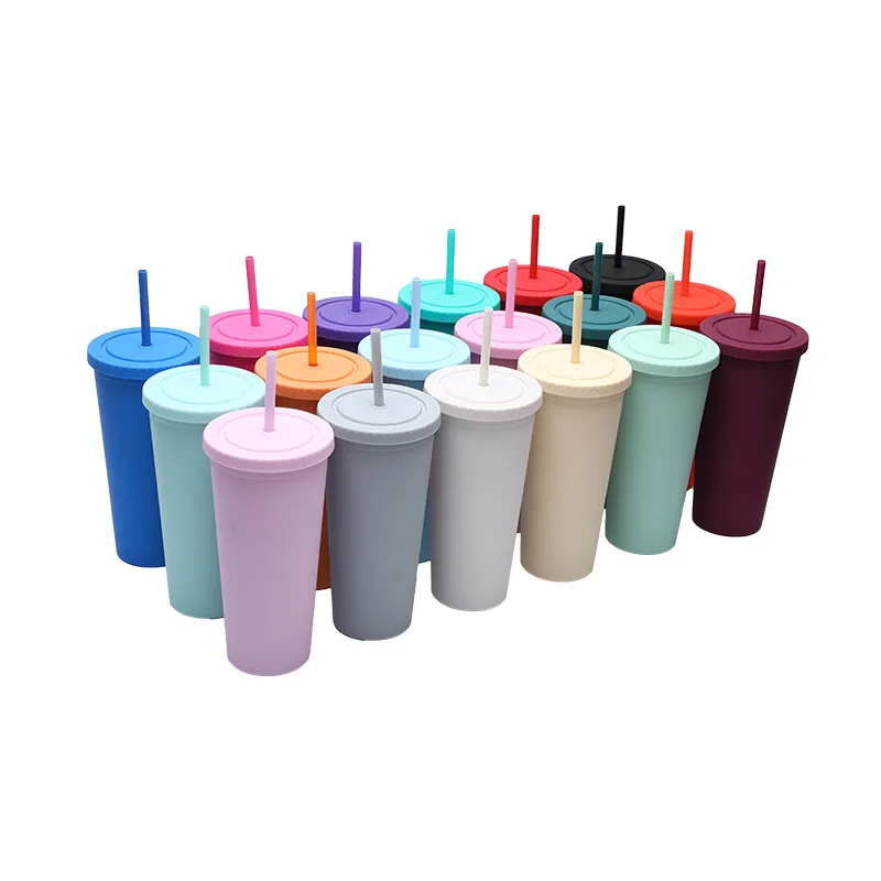 reusable double wall 700ml 710ml 24oz pastel color plastic cup cold cup tumbler with lid and straw