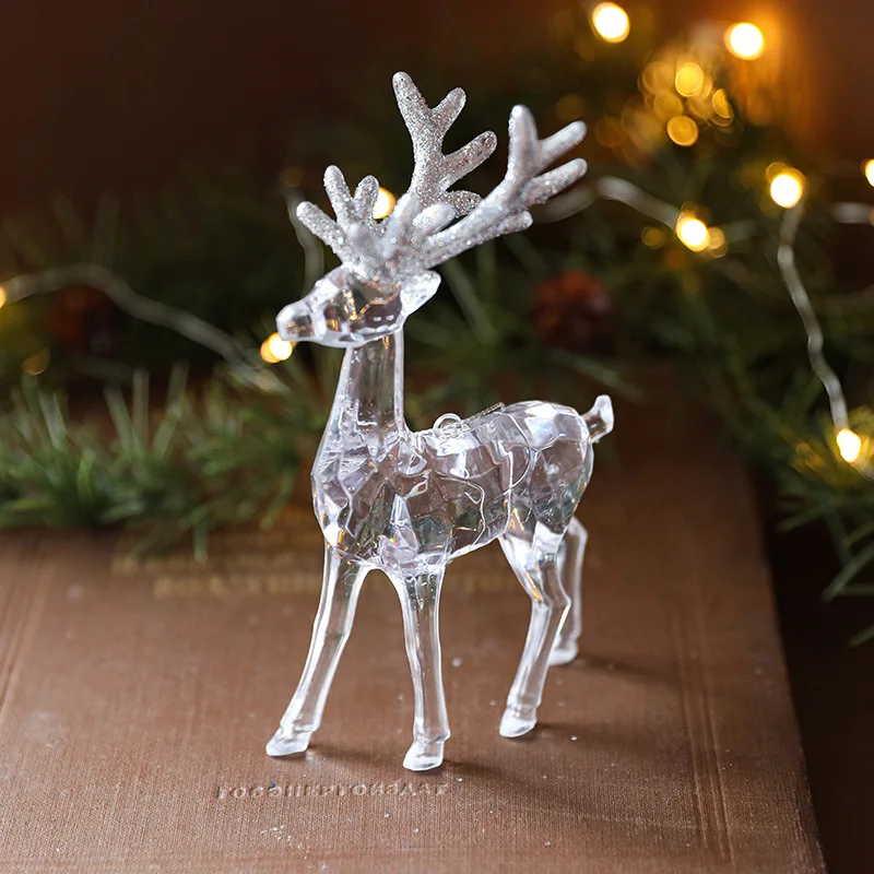 

2026 Christmas Pure Transparent Acrylic Deer Santa Angel Snowflake Xmas Tree Hanging Ornaments Christmas Tree Pendants New Year