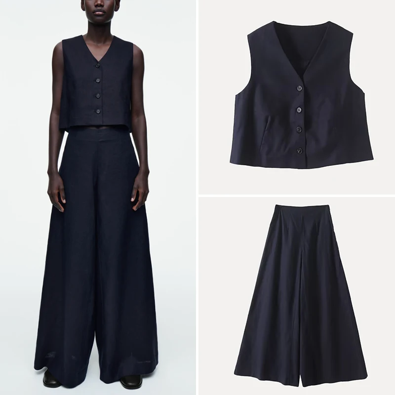 

Лето 2022. Женский комплект Faion ort Vest и широких брюк. Комплект из полиэфирного волокна. Cact And Sli. Студенческая одежда.