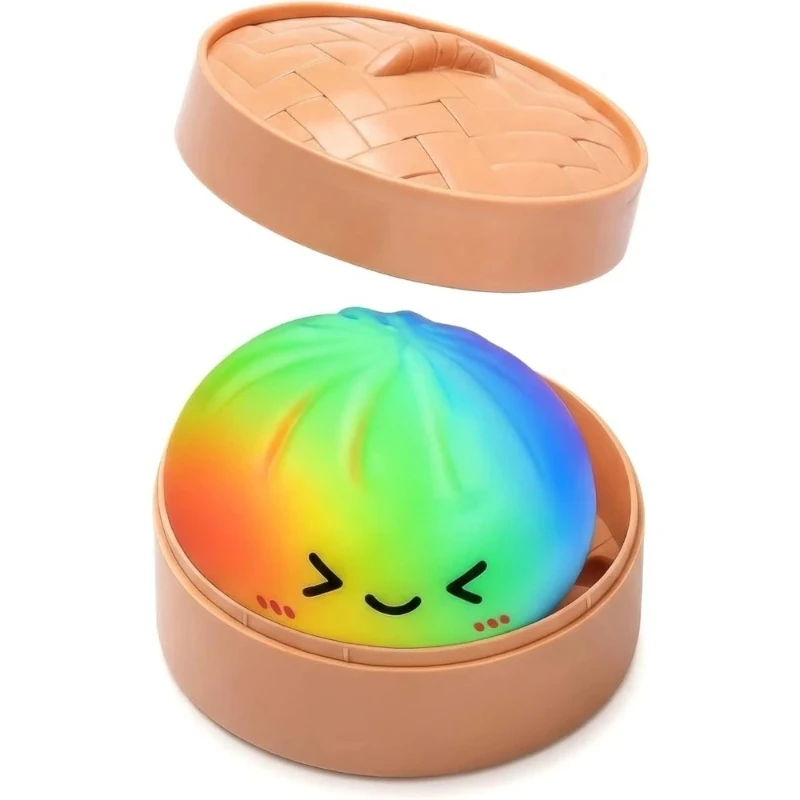 Dumpling Squishy Toy with Bamboo Rainbow Color Slow Rising Stress Relief Fidget Ball Soft Squeeze Toys for Adults Kids