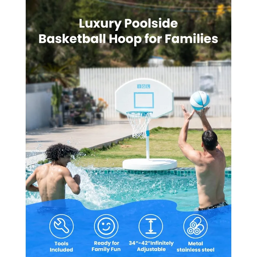 DunkSplash Elite Pool Basketball Hoop for Swimming Pool Side Use with Durable PC Backboard Stainless Steel Rim Water Storage Ba
