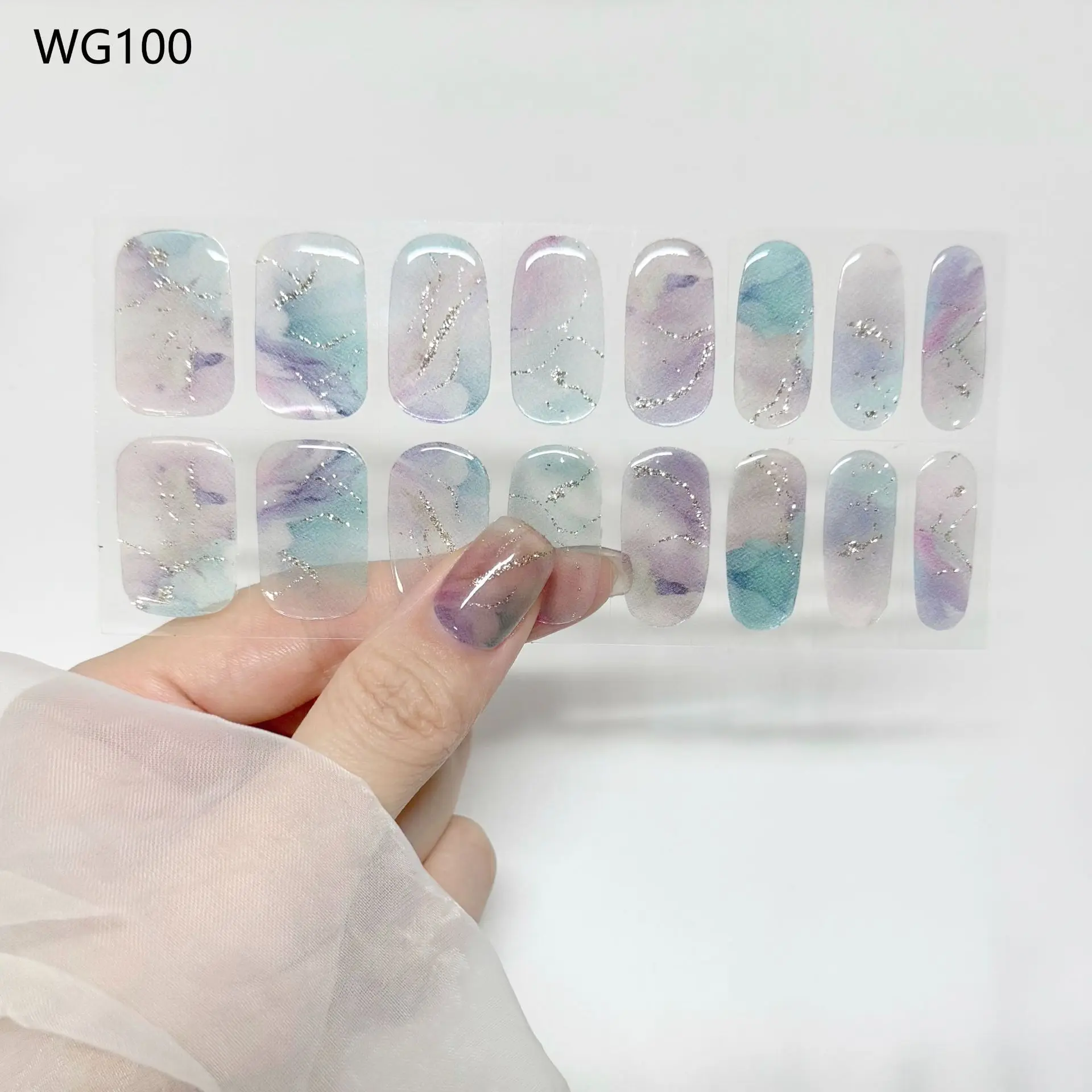 16 Tips Kleurverloop Semi-uitgeharde gelnagelstickers Langdurige crème nagelstrips Patch Slider UV-lamp Nagelwraps