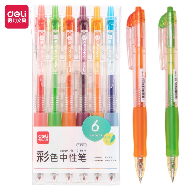 

Deli SA501 Neutral Pen 6pcs/box 0.5mm colour Roller ball pen Gel Pens student Handwriting pen Learning Pen bullet Notebook pen