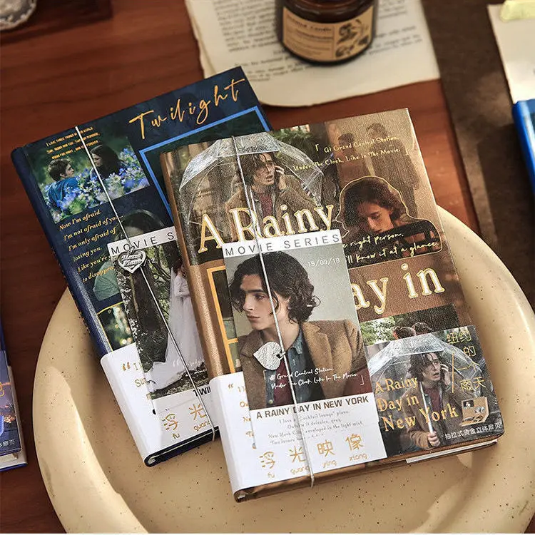 Illustrated Retro Movie Color Page Notepad, Literary and Artistic Exquisite Student Notebook Diary(Give Away Decorations)