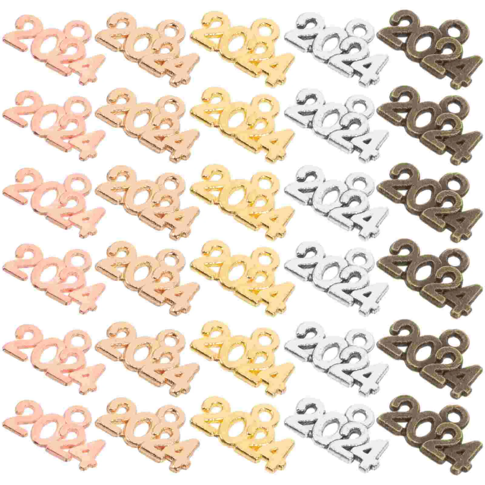 100 Pcs 2024 Pendant Necklace Jewelry Accessory DIY Making Accessories Charms Alloy for Bracelet Number