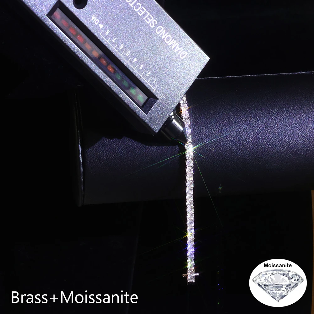 FLEXKING In Stock 3mm VVS1 Moissanite Iced Out Brass Tennis Necklace Lab Diamond Bling For Women Men Hip Hop Fine Bracelet Gifts