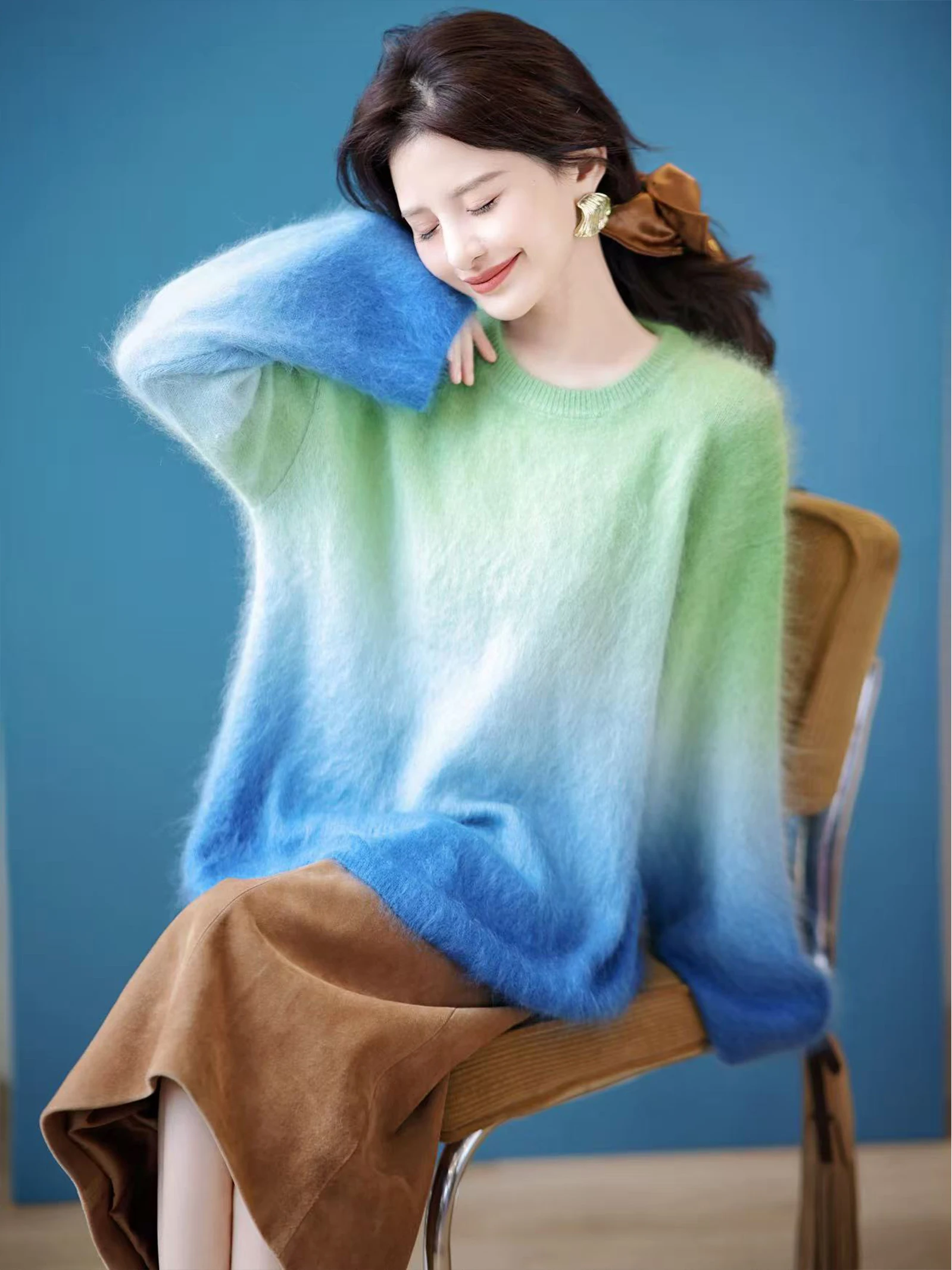 

Zhaodaxi Fuimountain underneath Fce Sweater 00 Wool adient Blending Long Sve Women's Faion Commute Sle Sweater