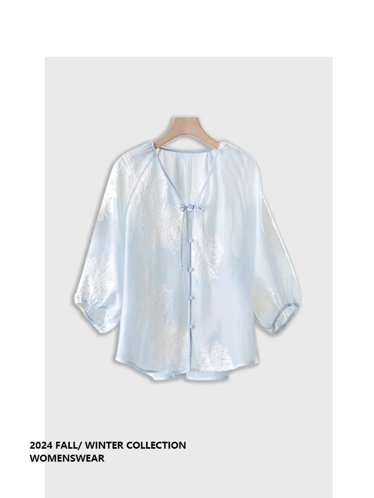 

Рубашка Forever 21 в новом китайском стиле, осенняя, для повседневной носки, с длинным рукавом, из 100% другого материала, для женщин с фигурой типа «груша»