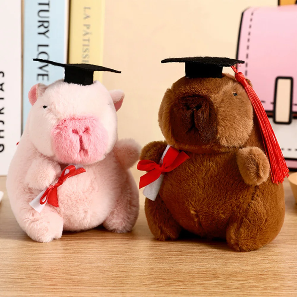 Graduation Cap Capibara Anime Fluffty Toy Kawaii Cute Doll Stuffed Toys For Friend Gift Trencher Cap Capybara Plush Keychain