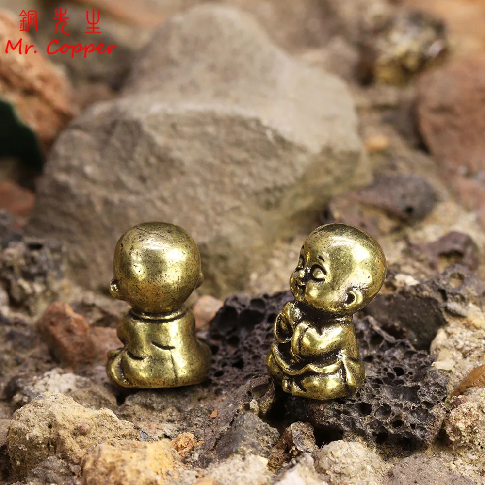 تماثيل صغيرة من النحاس على شكل راهب صغير زينة مكتبية منظر طبيعي مصغر تمثال بوذا صغير ديكور منزلي إكسسوارات حرفية - 3