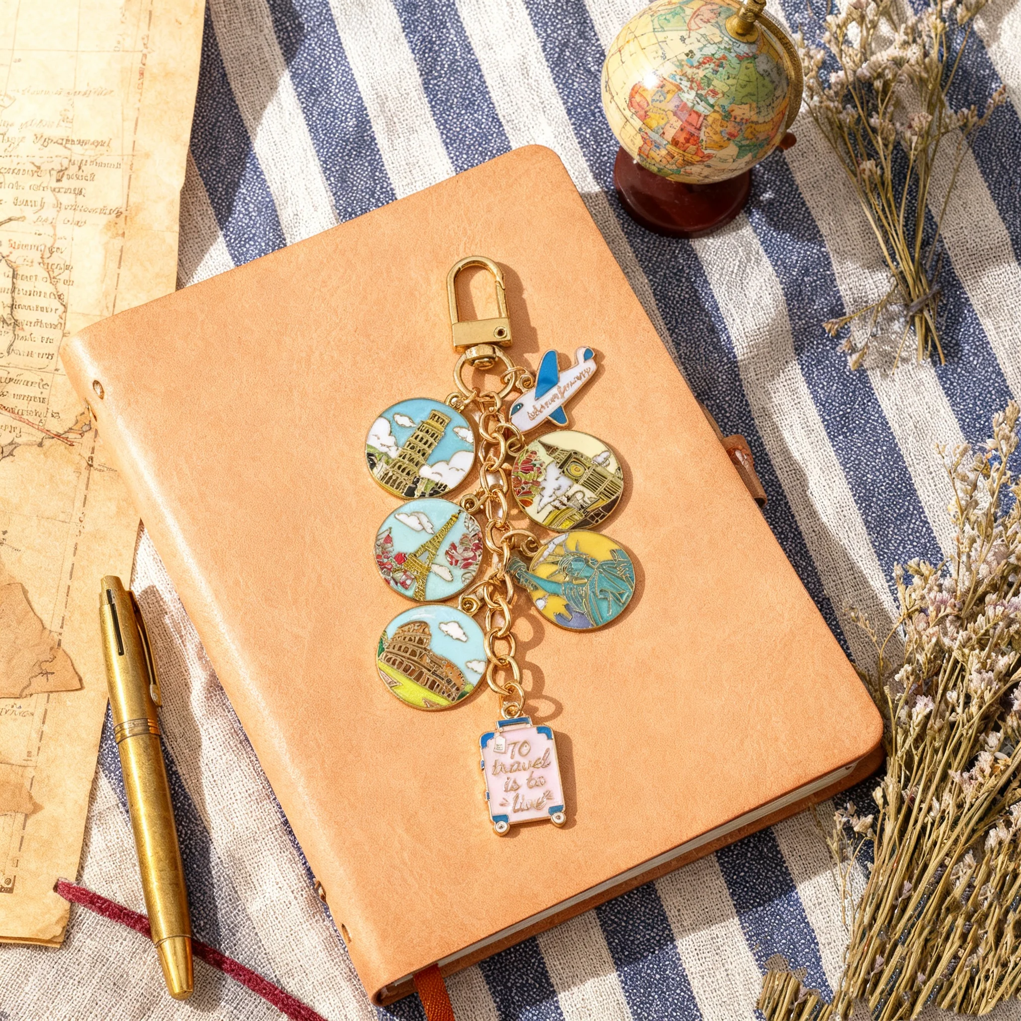 1pc Cartoon Classic Famous Scenic Spot Commemorative Brand Airplane Luggage Enamel Keychain Cool Tourism Style Car Bag Charm