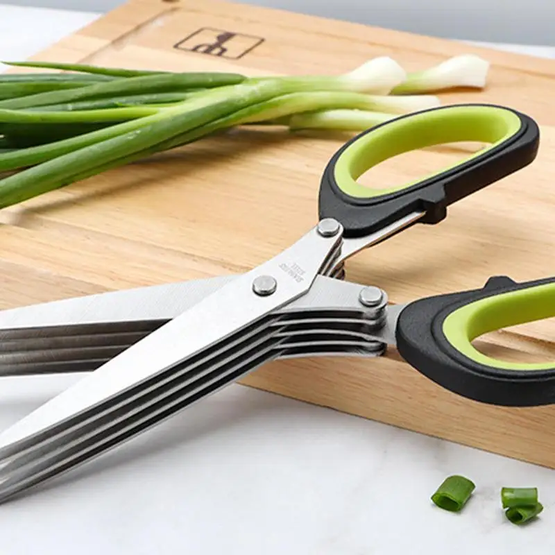 Multi-Layer Scissor Stainless Steel Kitchen Scissor Green Onion Scissor Herb Cutting Shear With Safe Cover Vegetable Meat Shear