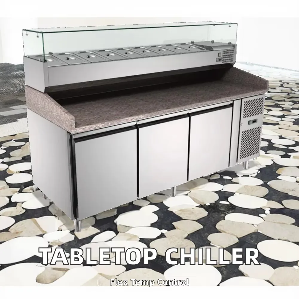 Factory Wholesale Commercial Salad Table Slotted Fresh-keeping Air Cooling Stainless Steel 201 2-Door Silver White Automatic view 6