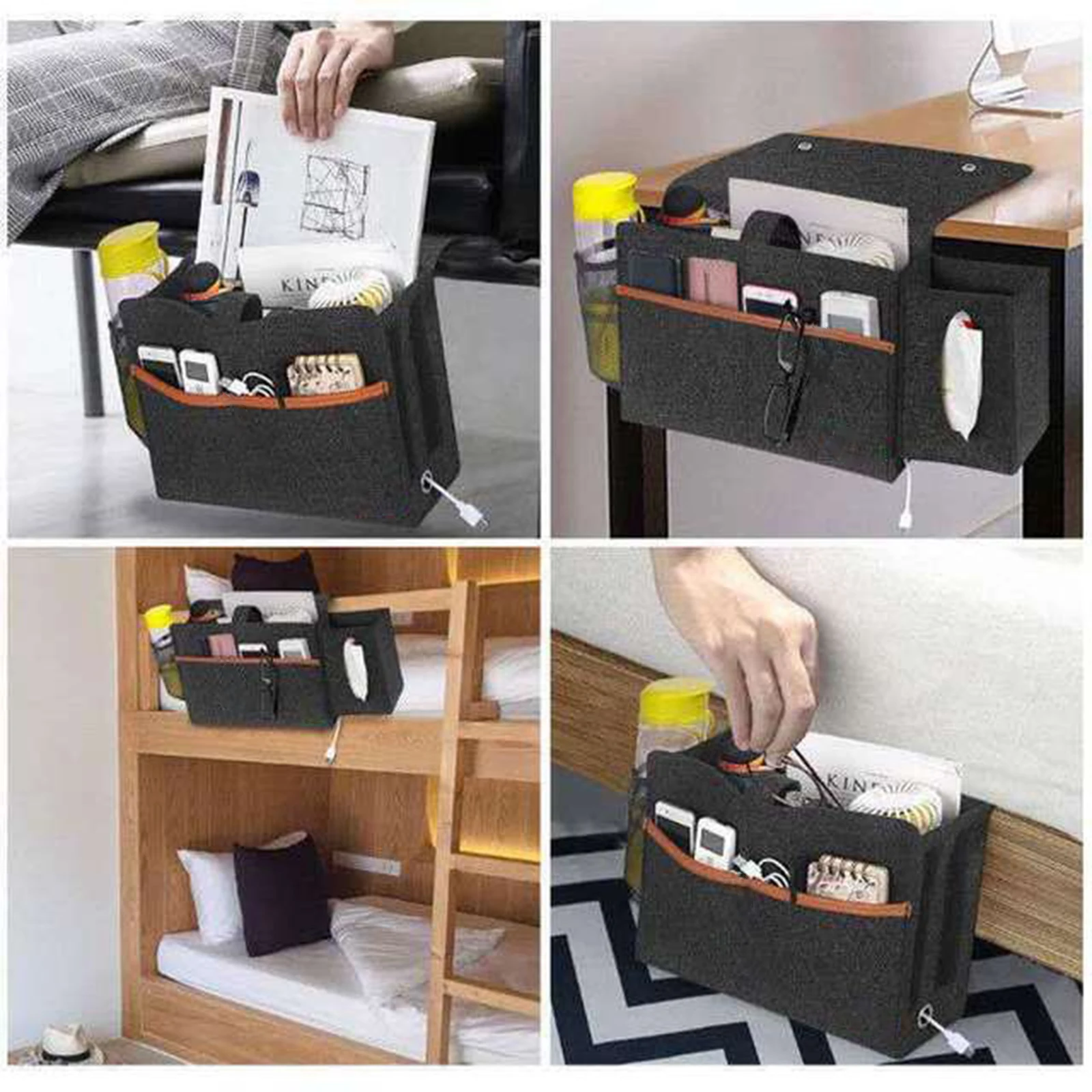 Felt Storage Bag Pocket Bedside Table Hanging Storage Organizer Sofa Bed Side Book Felt Pouch Phone Remotes Holder