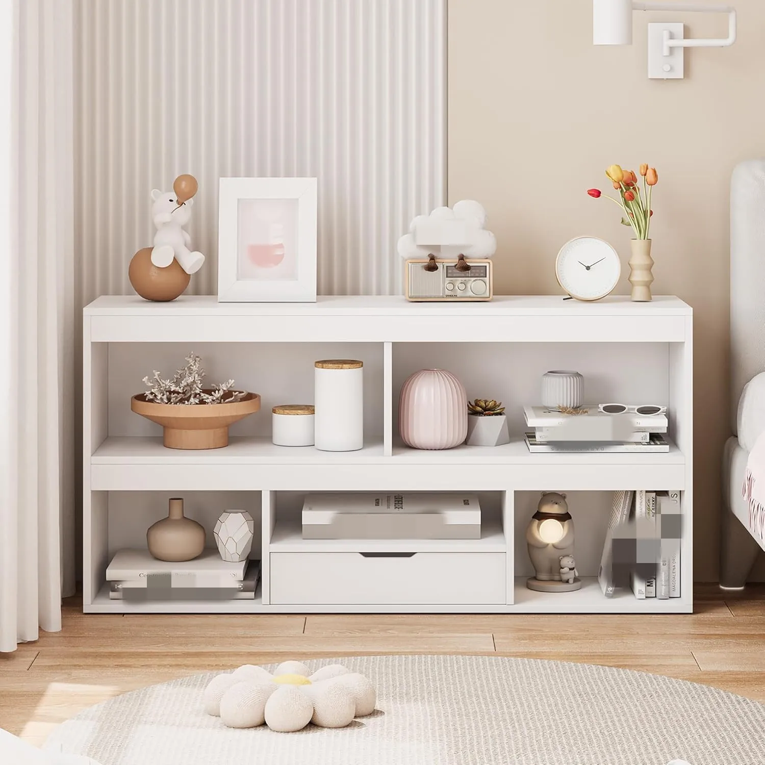 2-Tier Bookshelf and Toy Storage Organizer  Book Shelf with 5 Cubbies and 1 Drawer, Bookcase  Storage Cabinet for Playing Rooms