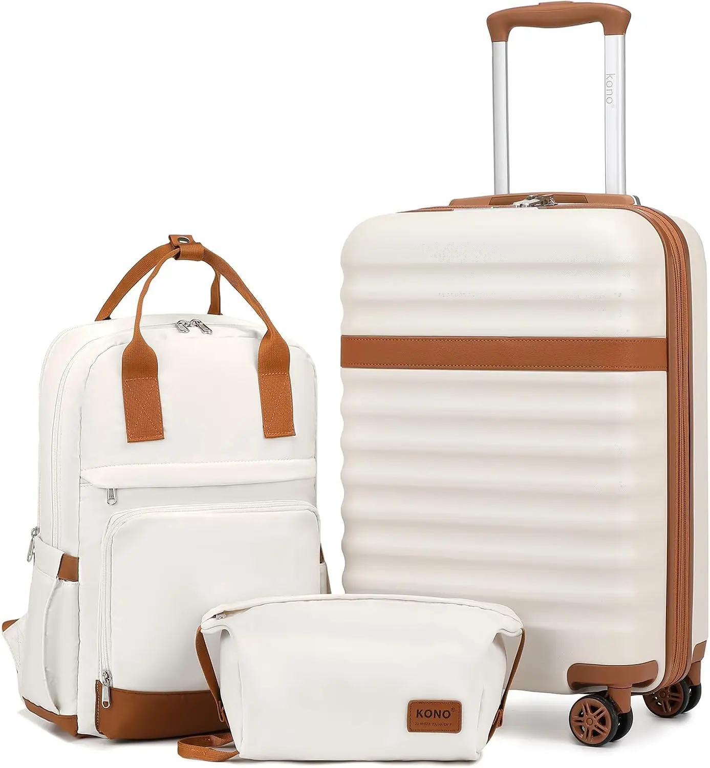 

Набор из 3 легких чемоданов с жестким корпусом, замком TSA, колесами-спиннерами, одобренный для ручной клади, цвет кремовый/коричневый