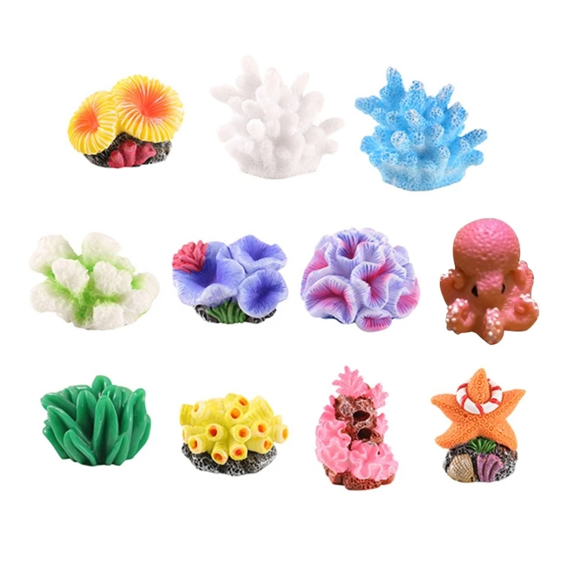 11Pcs Set of Resins Coral Seaweed Miniatures Ornaments for Aquariums Decoration