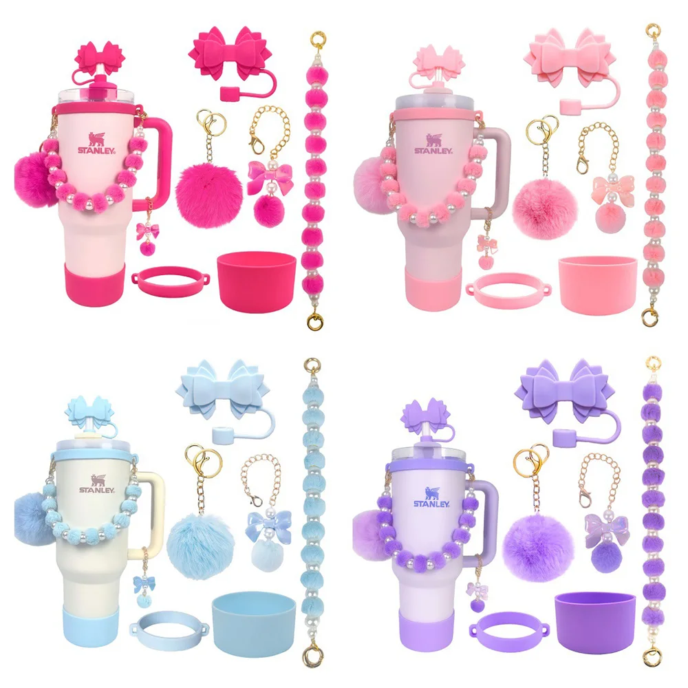 Vacuum Car Insulation Portable Handle Water Cup Set for Stanley Cup Including Handle Strap Siliocne Cup Boot Straw Cover Charms