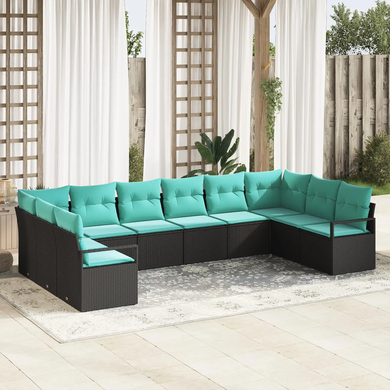 

11 Piece Outdoor Garden Sofa Set with Cushions Black Rattan Furniture for Patio Balcony and Yard
