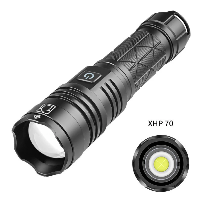 XHP70 LED flashlight camping fishing lamp TYPE-C charging low power reminder can output waterproof telescopic zoom use outdoor